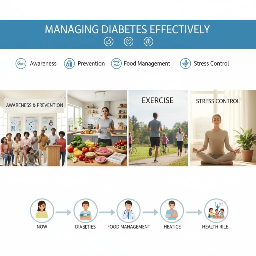 Managing Diabetes Effectively: Awareness, Prevention, Food Management, Exercise, and Stress Control