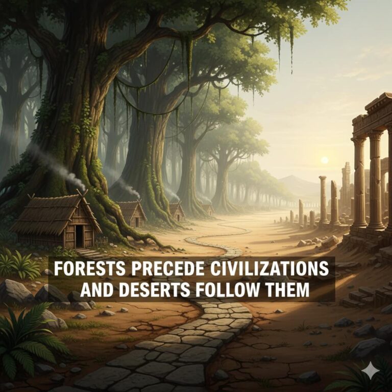 Forests precede civilizations and deserts follow them