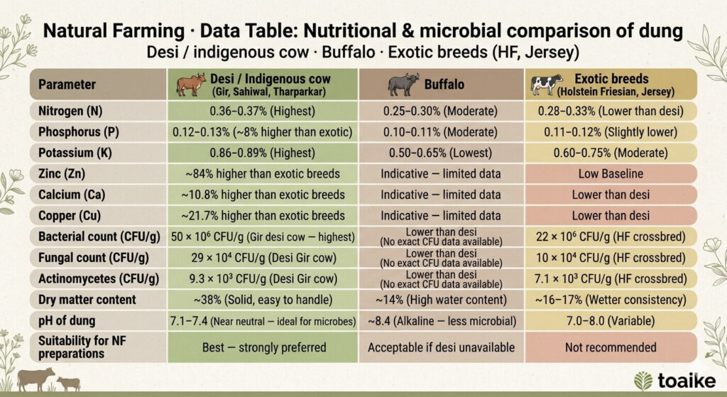 Comparison of Cow dung with others